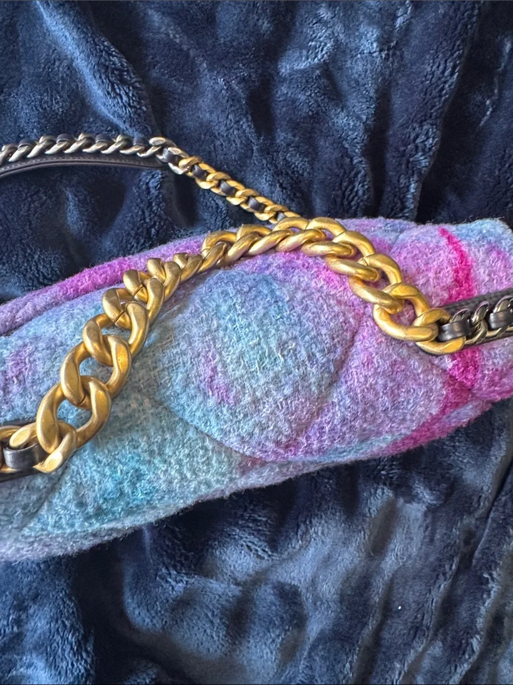 CHANEL 19 unique  Multicolor Gradient Wool Shoulder Bag with Gold & Silver Chain